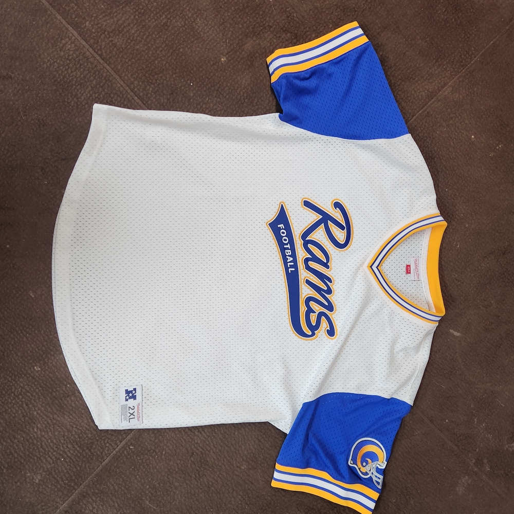 Rams Football Jersey with Blue and Yellow Accents